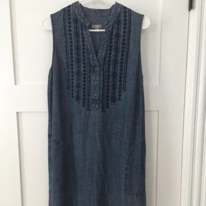 J. Jill Embroidered Denim Chambray Dress